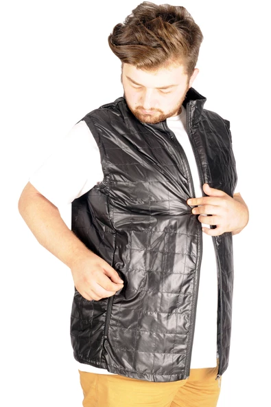 Mode XL Büyük Beden Erkek Yelek Basic Square Two 21604 Siyah - Resim 4