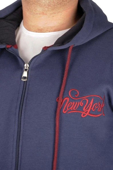Mode XL Büyük Beden Erkek Sweatshirt Vintage Newyork 21504 İndigo - Resim 3