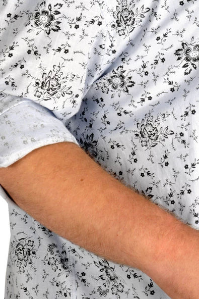 Mode XL Erkek Keten Likralı Gömlek Cepli Katlama Kol 20395 Mavi - 8