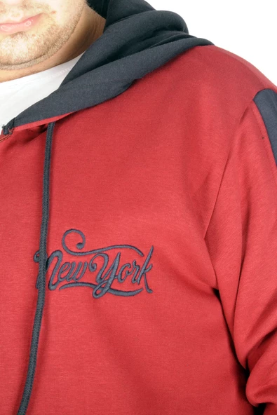 Mode XL Büyük Beden Erkek Sweatshirt Vintage Newyork 21504 Bordo - 4