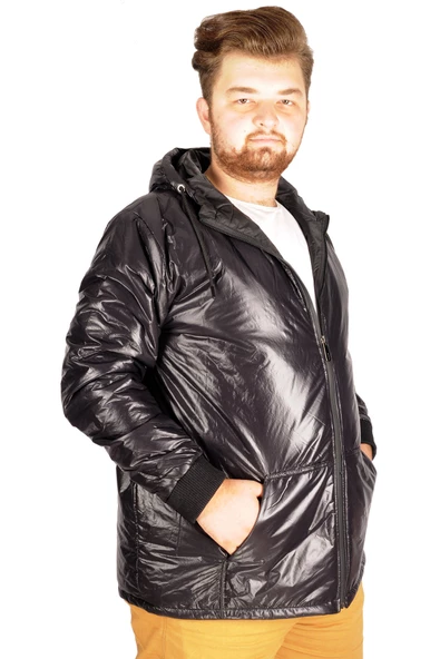 Mode XL Büyük Beden Erkek Mont Kapşon Basic 21071 Siyah - 6