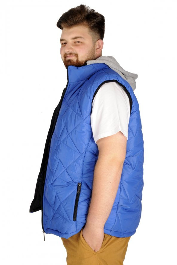 Mode XL Büyük Beden Erkek Yelek Basic Kapşon 21679 Saks - 5
