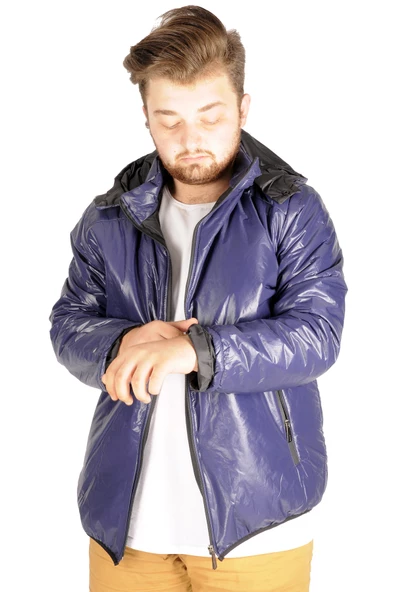 Mode XL Büyük Beden Erkek Mont Kapşon Basic 21034 Lacivert - 5