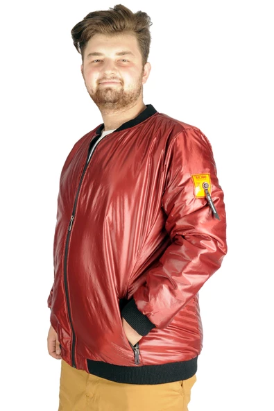 Mode XL Büyük Beden Erkek Mont College Basic Wind 21227 Bordo - Resim 5