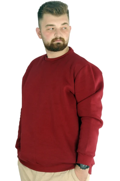 Mode XL Erkek Sweatshirt Bisiklet Yaka Basic 20131 Bordo - 5