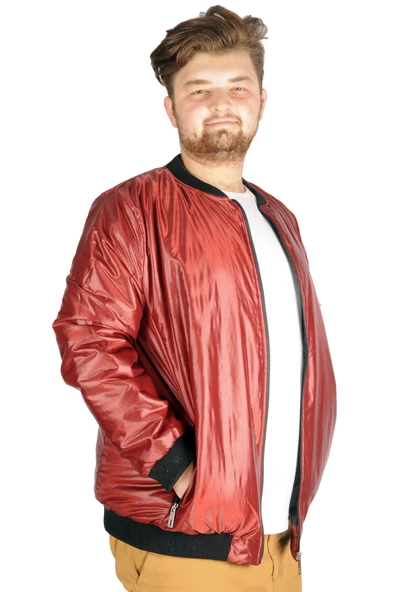 Mode XL Büyük Beden Erkek Mont College Basic Wind 21227 Bordo - Resim 4