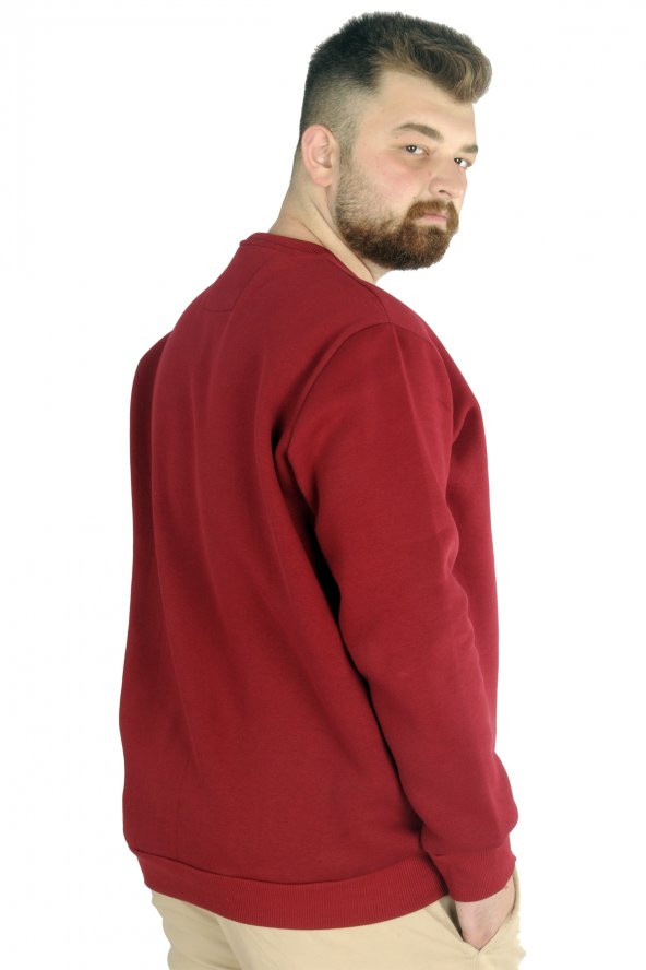 Mode XL Erkek Sweatshirt Bisiklet Yaka Basic 20131 Bordo - 3