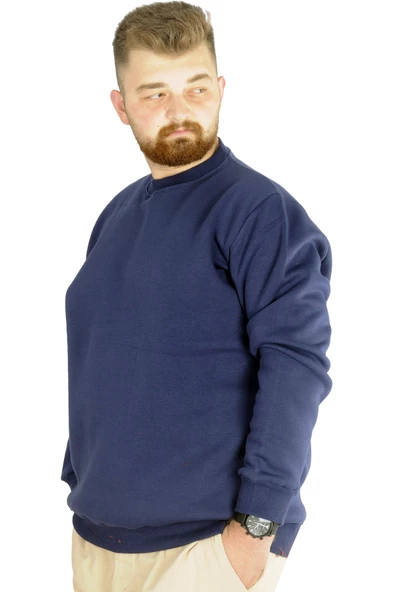 Mode XL Erkek Sweatshirt Bisiklet Yaka Basic 20131 İndigo - Resim 4