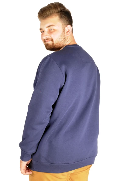 Mode XL Erkek Sweatshirt Bisiklet Yaka Basic 20131 İndigo - Resim 6