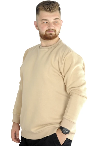 Mode XL Erkek Sweatshirt Bisiklet Yaka Basic 20131 Bej - Resim 5