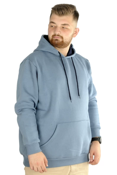 Mode XL Erkek Sweatshirt Kapşonlu Pocket Basic 20562 Mavi - 5
