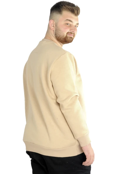 Mode XL Erkek Sweatshirt Bisiklet Yaka Basic 20131 Bej - Resim 6
