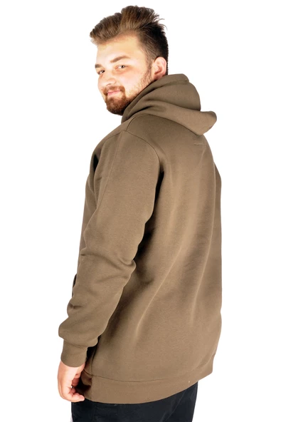 Mode XL Erkek Sweatshirt Kapşonlu Pocket Basic 20562 Haki - Resim 3