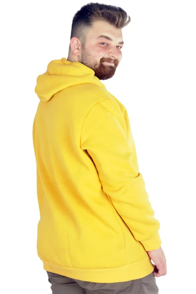 Mode XL Erkek Sweatshirt Kapşonlu Pocket Basic 20562 Hardal - Resim 3