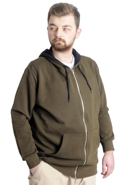 Mode XL Erkek Hırka Kapson Fermuarlı Steel Interlock 21600 Haki - 4