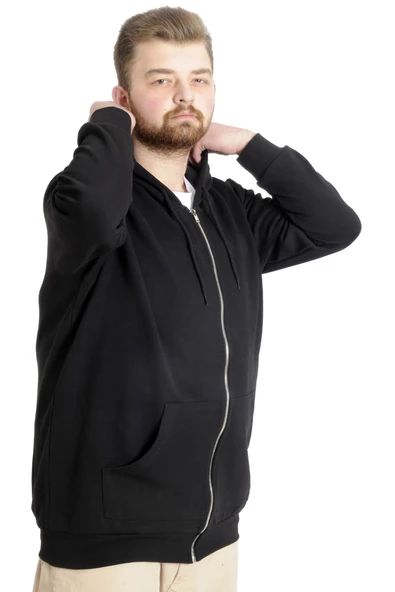 Mode XL Erkek Hırka Kapson Fermuarlı Steel Interlock 21600 Siyah - 3