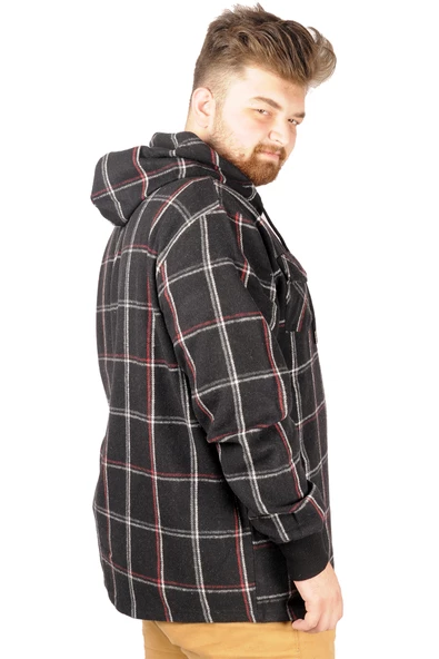 Mode XL Erkek Sweat Fermuarlı Kapşon Kapak Cep Oduncu 21571 Siyah - Resim 2