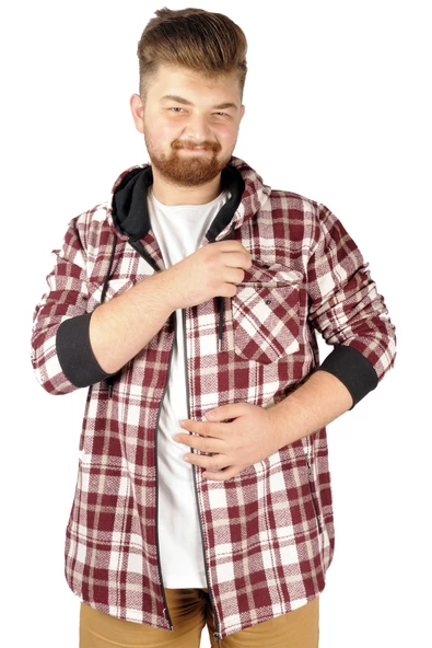 Mode XL Erkek Sweat Fermuarlı Kapak Cep Oduncu 21571 Mürdüm - 2