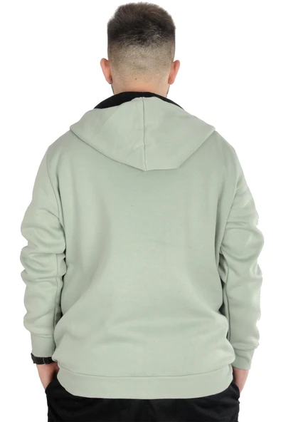 Mode XL Erkek Sweatshirt Kapşonlu Zippered Basic 20543 Su Yeşili - Resim 6