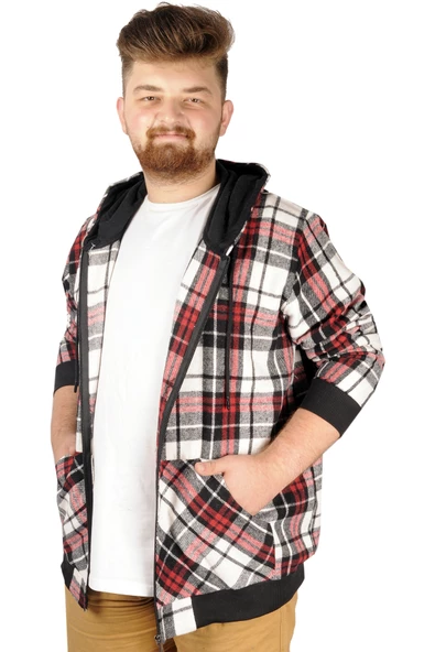 Mode XL Erkek Sweat Fermuarlı Kapşon Kang. Cep Oduncu 21570 Bordo - Resim 4