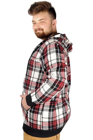 Mode XL Erkek Sweat Fermuarlı Kapşon Kang. Cep Oduncu 21570 Bordo - Resim 6