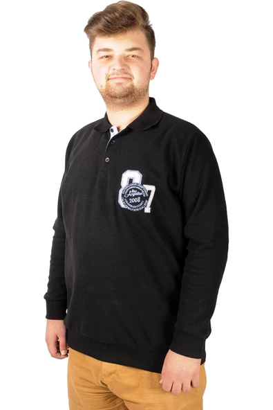 Mode XL Erkek Sweat Polo Recycle Selanik Losangeles B20420 Siyah - Resim 3