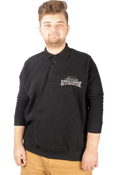 Mode XL Erkek Sweat Polo Recycle Selanik  Affiliation B20418 Siyah - Resim 7