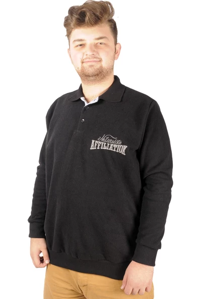 Mode XL Erkek Sweat Polo Recycle Selanik  Affiliation B20418 Siyah - Resim 5