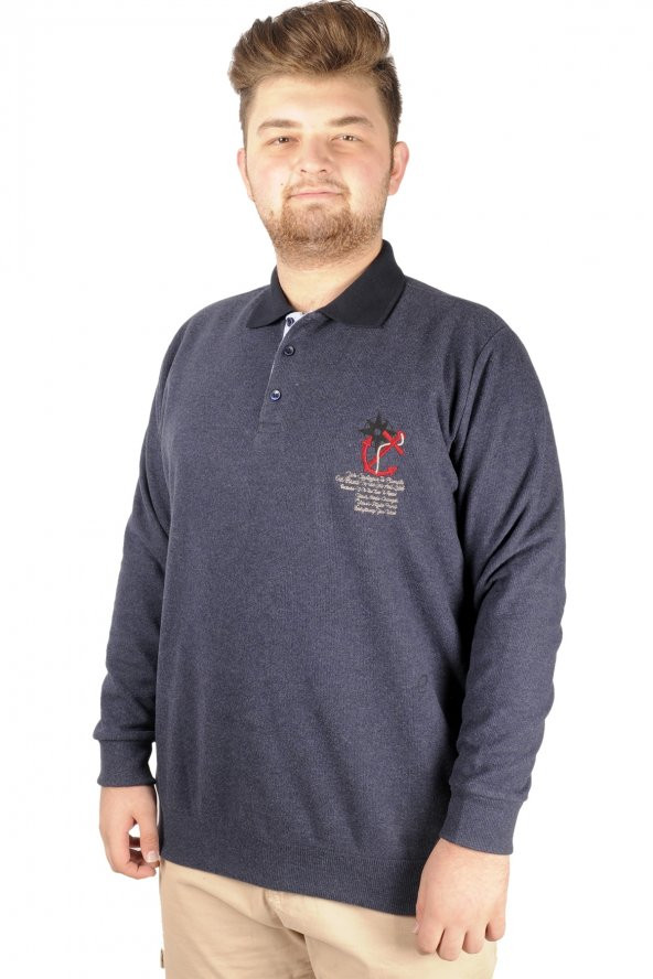 Mode XL Erkek Sweat Polo Recycle Selanik Sailor B20421 İndigo