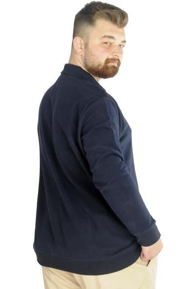 Mode XL Erkek Sweat Polo Cepli Selanik Basic 20441 Lacivert - Resim 6