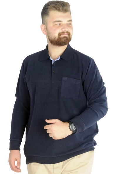 Mode XL Erkek Sweat Polo Cepli Selanik Basic 20441 Lacivert - Resim 4