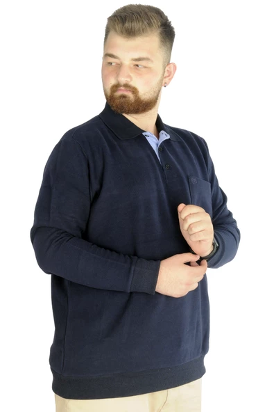 Mode XL Erkek Sweat Polo Cepli Selanik Basic 20441 Lacivert - Resim 2