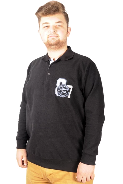 Mode XL Erkek Sweat Polo Recycle Selanik Losangeles B20420 Siyah - Resim 5