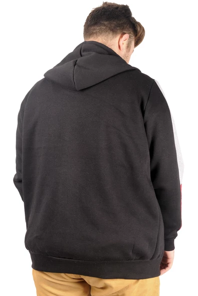 Mode XL Erkek Sweat Kapşonlu Pieced Embroidered 21514 Siyah - 4
