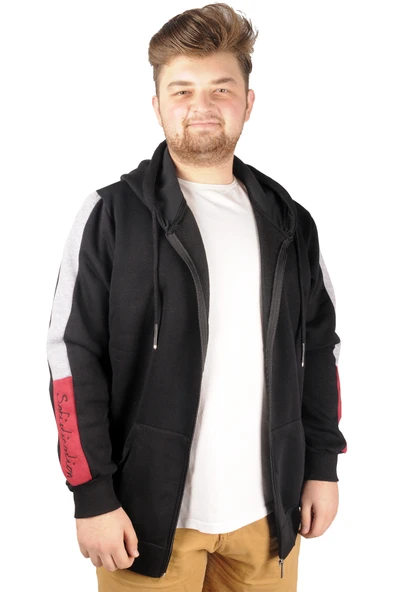 Mode XL Erkek Sweat Kapşonlu Pieced Embroidered 21514 Siyah - 6