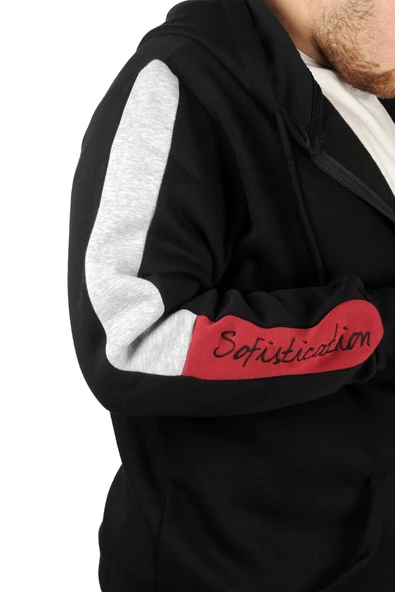 Mode XL Erkek Sweat Kapşonlu Pieced Embroidered 21514 Siyah - 10
