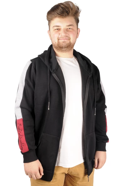 Mode XL Erkek Sweat Kapşonlu Pieced Embroidered 21514 Siyah
