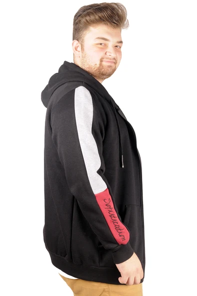 Mode XL Erkek Sweat Kapşonlu Pieced Embroidered 21514 Siyah - 8