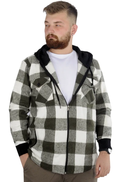 Mode XL Erkek Sweat Fermuarlı Kapşonlu Kapak Cep Oduncu 21572 Haki - Resim 4