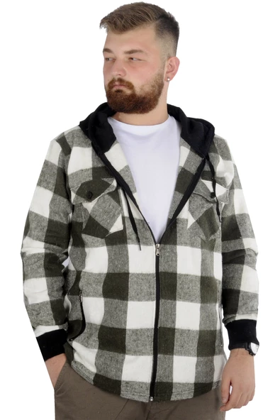 Mode XL Erkek Sweat Fermuarlı Kapşonlu Kapak Cep Oduncu 21572 Haki ürün görseli