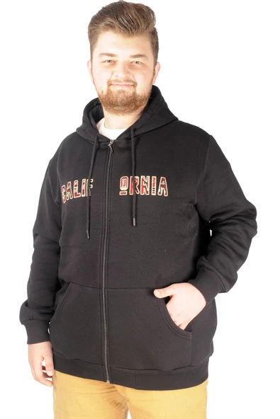 Mode XL Erkek Sweat Fermuarlı Kapşonlu California 21517 Siyah