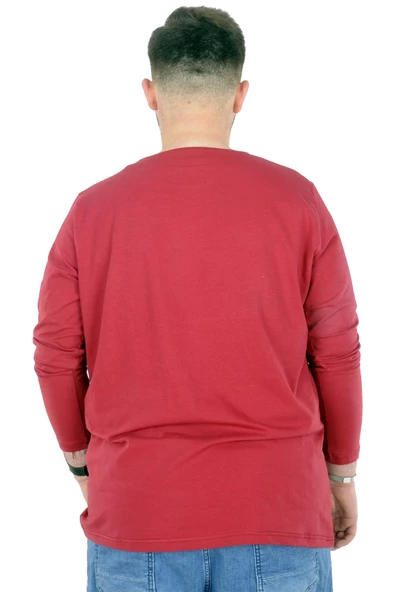Mode XL Büyük Beden Erkek Tshirt Likralı Bisiklet Yaka 20102 Bordo - Resim 3