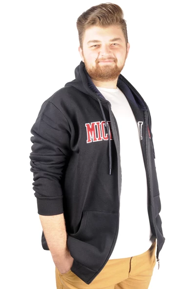 Mode XL Erkek Sweat  Kapşonlu  Michigan 21519 Lacivert - Resim 5