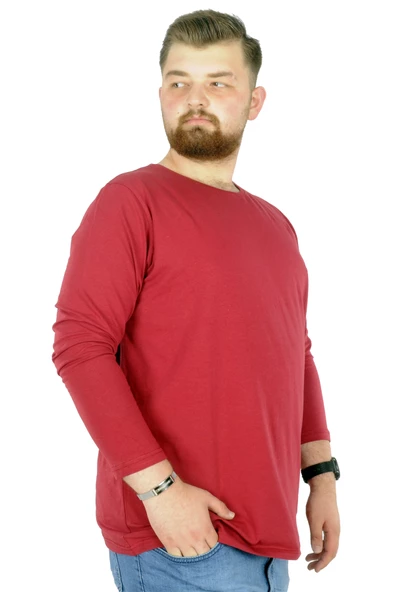 Mode XL Büyük Beden Erkek Tshirt Likralı Bisiklet Yaka 20102 Bordo ürün görseli 1