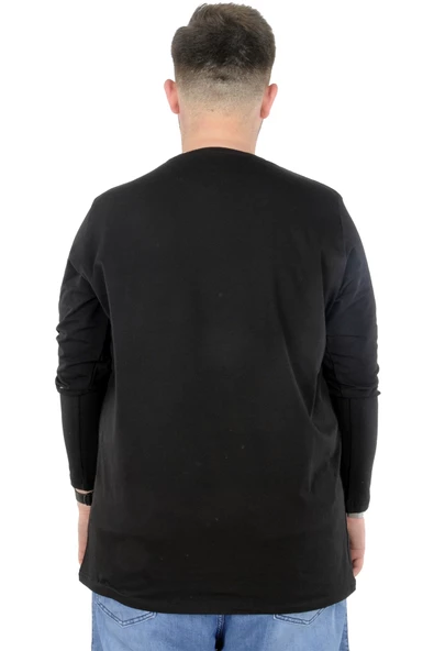 Mode XL Büyük Beden Erkek Tshirt Likralı Bisiklet Yaka 20102 Siyah - 2