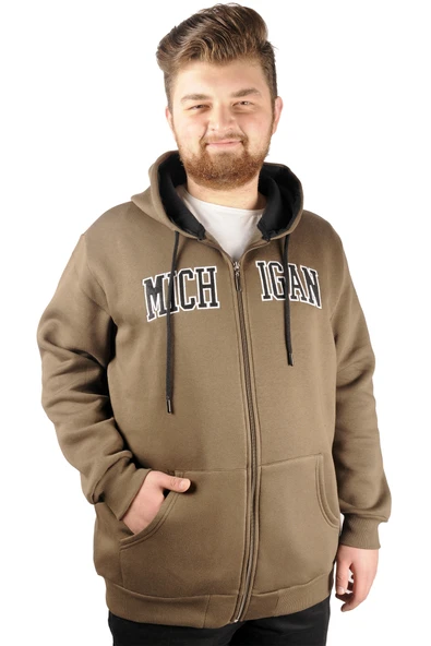 Mode XL Erkek Sweat  Kapşonlu  Michigan 21519 Haki - Resim 4