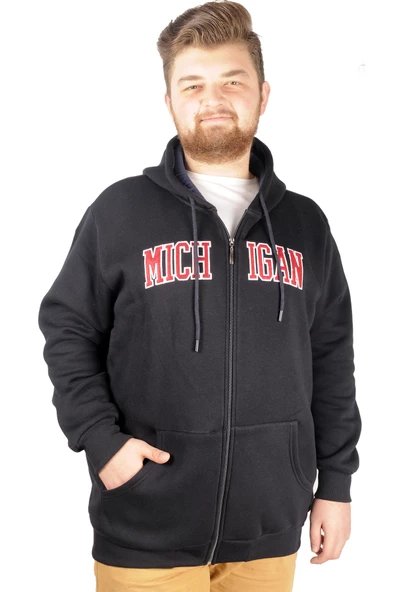 Mode XL Erkek Sweat  Kapşonlu  Michigan 21519 Lacivert - Resim 4