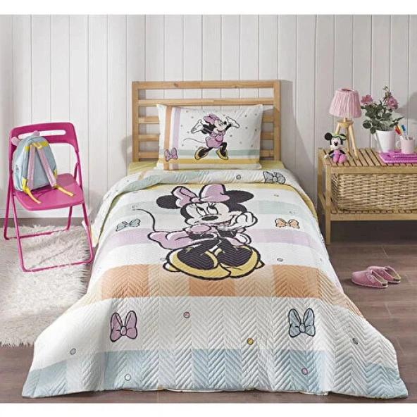 Özdilek Minnie Mouse Tek Kişilik Lisanslı Lastikli Çarşaf Kapitone Çocuk Nevresim 4742
