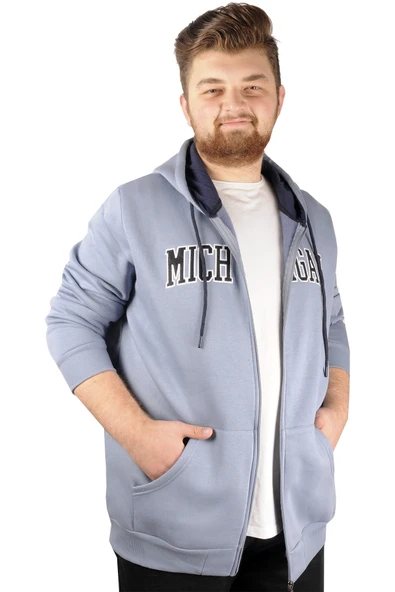 Mode XL Erkek Sweat  Kapşonlu  Michigan 21519 Mavi - Resim 4