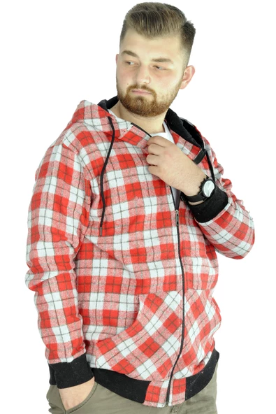 Mode XL Erkek Oduncu Kapsonlu Sweat Pocket 21574 Bordo - Resim 2